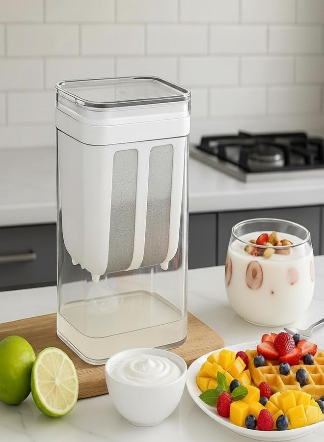 موكا صانعة الزبادي اليوناني والجبن الرائب من موكا ٢ في ١ | مصفاة شبكية دقيقة مع غطاء | صندوق تصفية سعة ١١٠٠ مل للزبادي والجبن والجبن الرائب المصنوع منزليًا | مستلزمات المطبخ والمنزل - Image 1